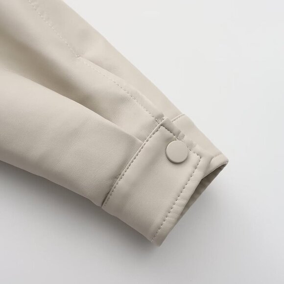 🆕Women Beige Cropped Moto Biker Short Comfortable Faux Leather Fashion Jacket - Picture 8 of 8